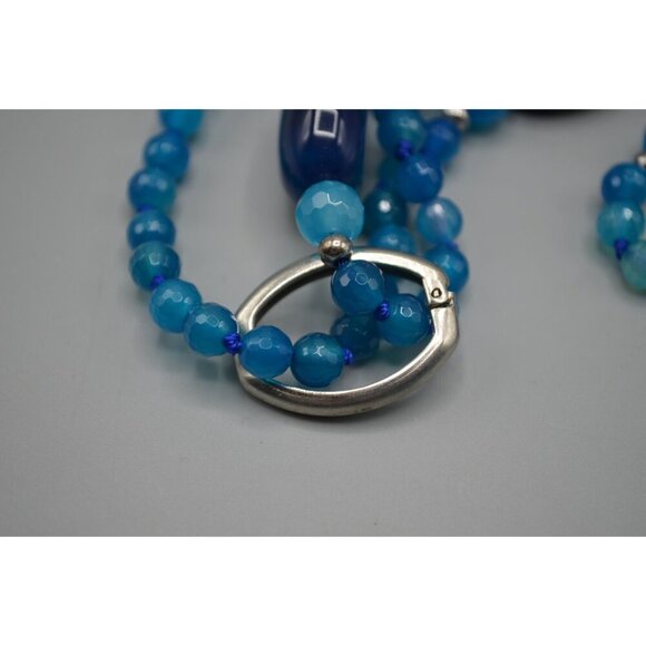 Faceted Blue Beaded 2-Strand Necklace & Bracelet Set Matching Chunky Jewelry - Picture 5 of 8